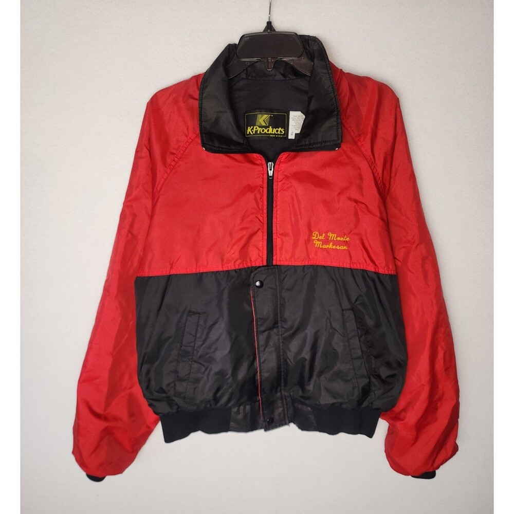 Vintage Del Monte Markesan Nylon Windbreaker Jacket Red Black Retro 90s Mens XL